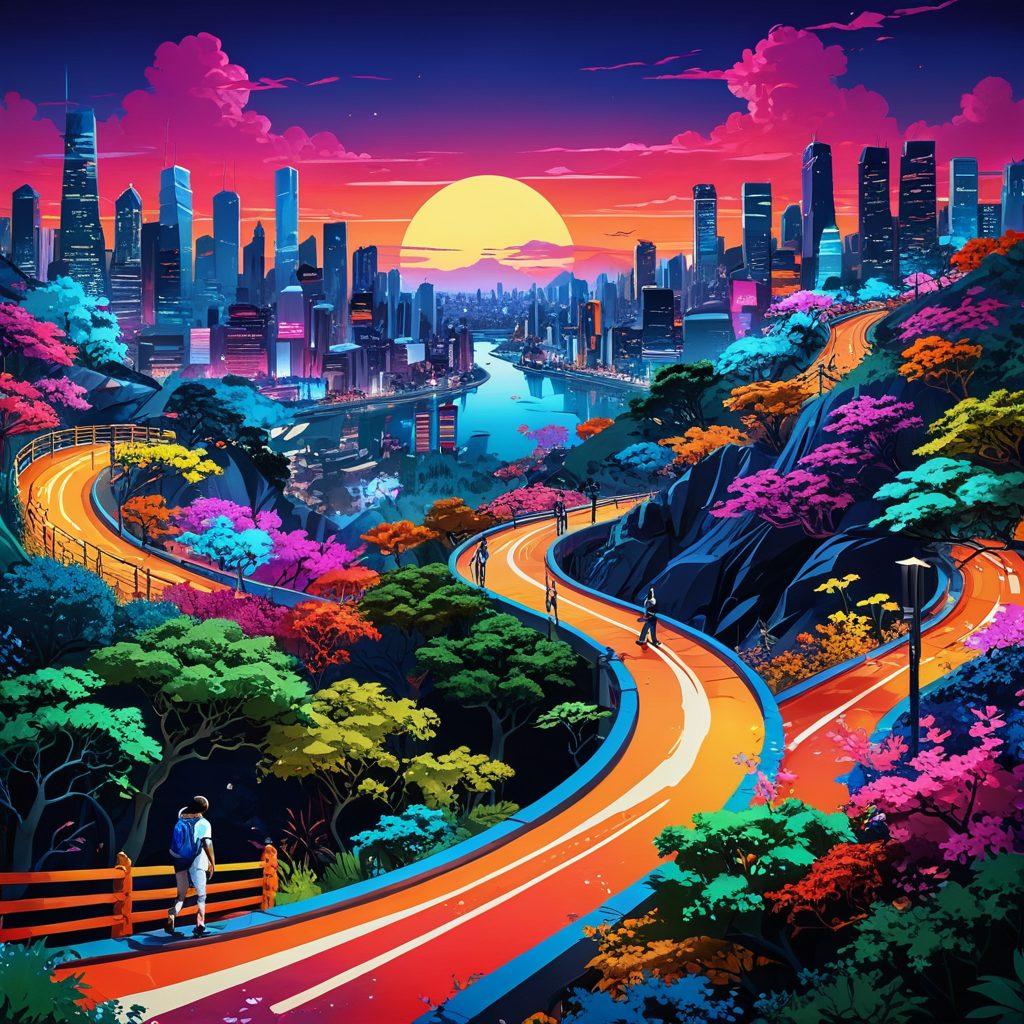 A vivid, artistic representation of a winding landscape filled with iconic elements of hentai culture, such as stylized characters, vibrant colors, and striking scenes. Incorporate a skyline showcasing modern digital art influences, with fans engaging in discussions and sharing artwork. Blend abstract shapes to symbolize the evolution of adult content and fan culture. The atmosphere is dynamic and inviting, reflecting creativity and community. colorful digital art. vibrant colors. 3D.